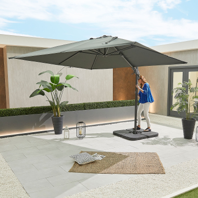 Genesis 3.0m x 3.0m Square Aluminium Cantilever Parasol - Grey Canopy and Grey Frame