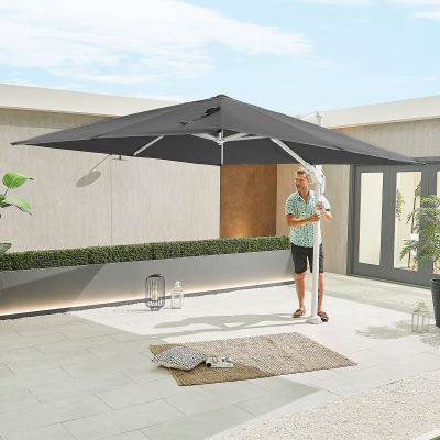 Genesis 3.0m x 3.0m Square Aluminium Cantilever Parasol - Grey Canopy and White Frame