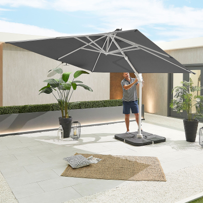 Genesis 3.0m x 3.0m Square Aluminium Cantilever Parasol - Grey Canopy and White Frame