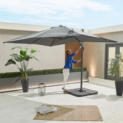 Genesis 3.0m x 2.5m Rectangular Aluminium Cantilever Parasol - Grey Canopy and Grey Frame