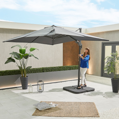 Genesis 3.0m x 2.5m Rectangular Aluminium Cantilever Parasol - Grey Canopy and Grey Frame