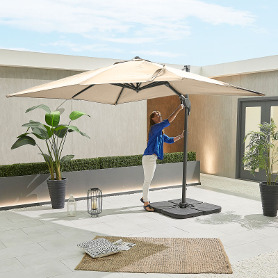 Genesis 3.0m x 2.5m Rectangular Aluminium Cantilever Parasol - Beige Canopy and Grey Frame