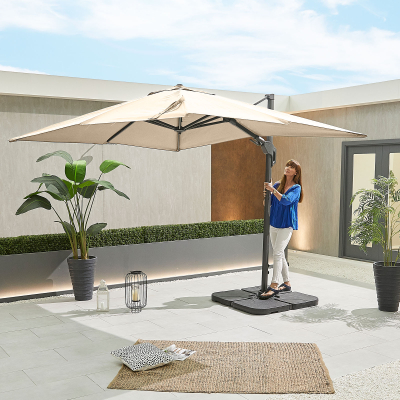 Genesis 3.0m x 2.5m Rectangular Aluminium Cantilever Parasol - Beige Canopy and Grey Frame