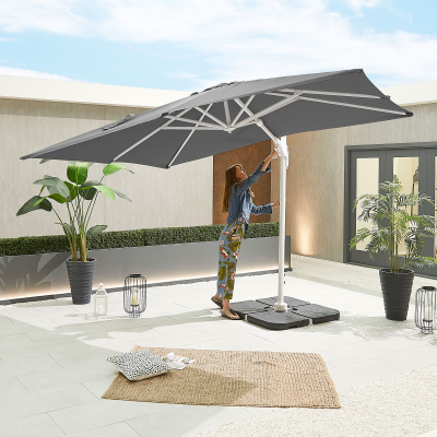 Genesis 3.0m x 2.5m Rectangular Aluminium Cantilever Parasol - Grey Canopy and White Frame