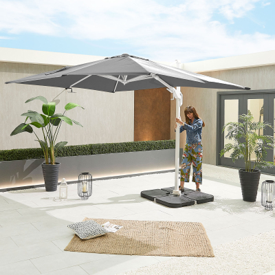 Genesis 3.0m x 2.5m Rectangular Aluminium Cantilever Parasol - Grey Canopy and White Frame