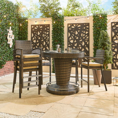 Henley 6 Seat Rattan Bar Set - Round Table in Brown Rattan