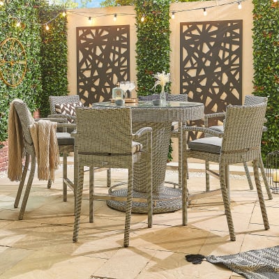 Heritage Henley 6 Seat Rattan Bar Set - Round Table in White Wash