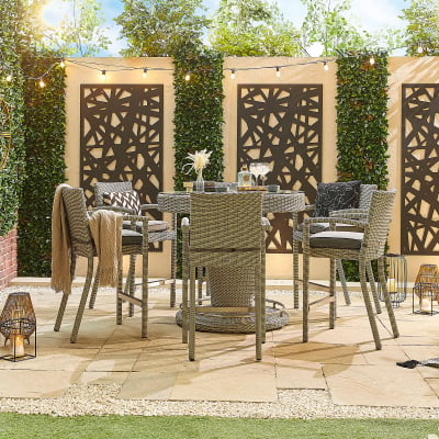 Heritage Henley 6 Seat Rattan Bar Set - Round Table in White Wash