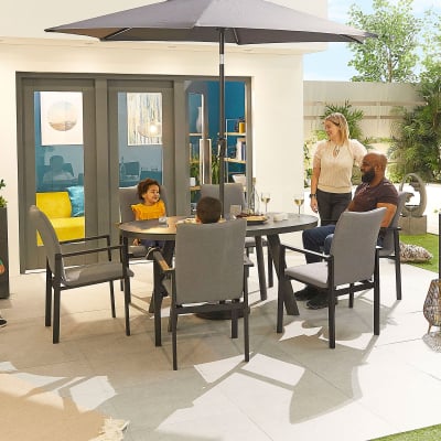 Hugo 6 Seat All Weather Fabric Aluminium Dining Set - Oval Table in Ash Grey