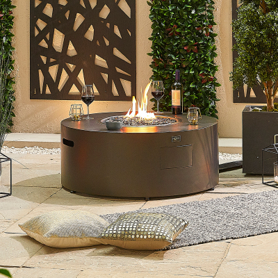 Jupiter Round Aluminium Gas Fire Pit Table in Coffee