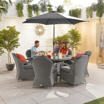 Leeanna 6 Seat Rattan Dining Set - Round Table in Slate Grey