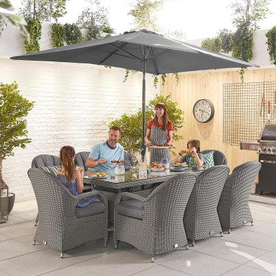 Leeanna 8 Seat Rattan Dining Set - Rectangular Table in Slate Grey