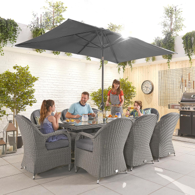 Leeanna 8 Seat Rattan Dining Set - Rectangular Table in Slate Grey