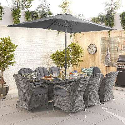 Leeanna 8 Seat Rattan Dining Set - Rectangular Table in Slate Grey