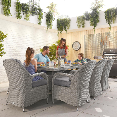 Leeanna 8 Seat Rattan Dining Set - Rectangular Table in White Wash