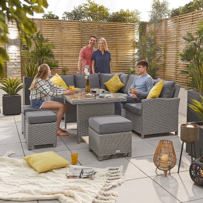 Ciara L-Shaped Corner Rattan Lounge Dining Set with 3 Stools - Left Handed Table in White Wash