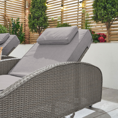 Madison Rattan Sun Lounger Set of 2 and Side Table in Slate Grey