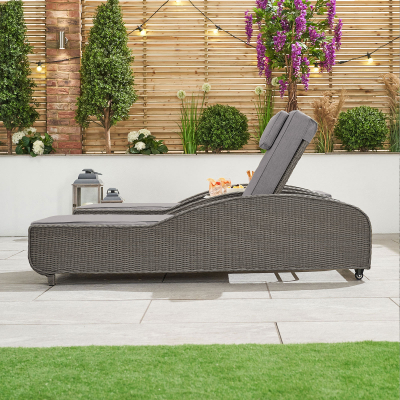 Madison Rattan Sun Lounger Set of 2 and Side Table in Slate Grey