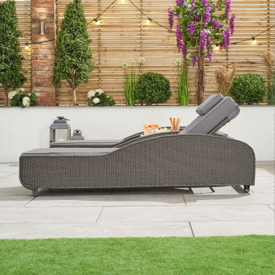 Madison Rattan Sun Lounger Set of 2 and Side Table in Slate Grey