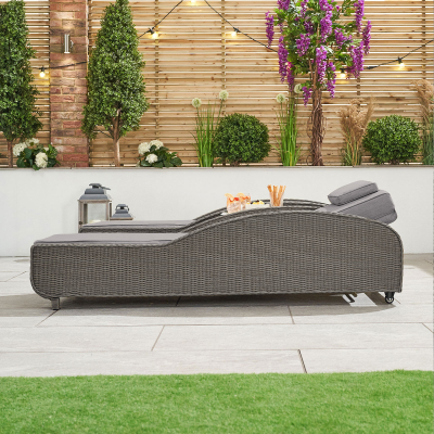 Madison Rattan Sun Lounger Set of 2 and Side Table in Slate Grey