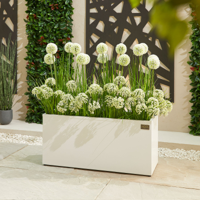 Medium Rectangular Aluminium Planter in Chalk White - Single Piece