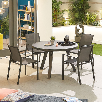 Milano 4 Seat Aluminium Dining Set - Round Table in Graphite Grey