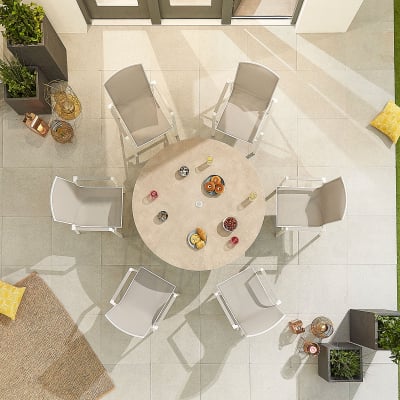 Milano 6 Seat Aluminium Dining Set - Round Table in Chalk White