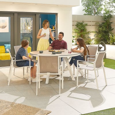 Milano 6 Seat Aluminium Dining Set - Round Table in Chalk White