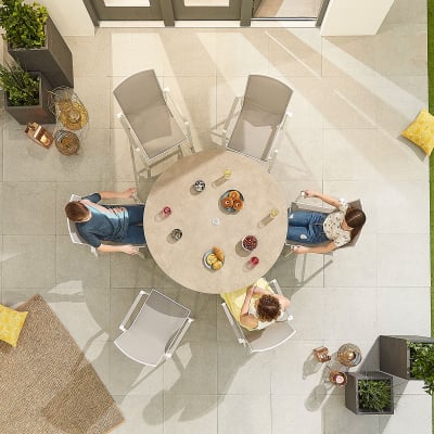 Milano 6 Seat Aluminium Dining Set - Round Table in Chalk White