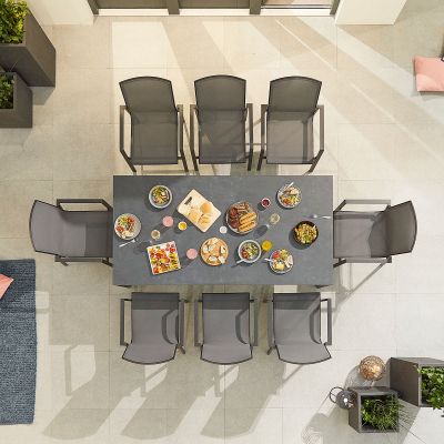 Milano 8 Seat Aluminium Dining Set - Rectangular Table in Graphite Grey