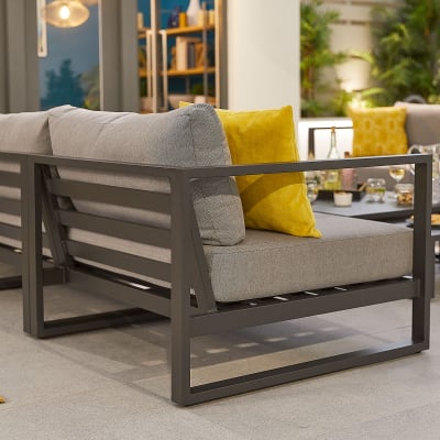 Alessandria Aluminium 3 Seater Sofa Suite Lounging Set with Footstools with Nested Coffee Table & No Armchairs in Graphite Grey