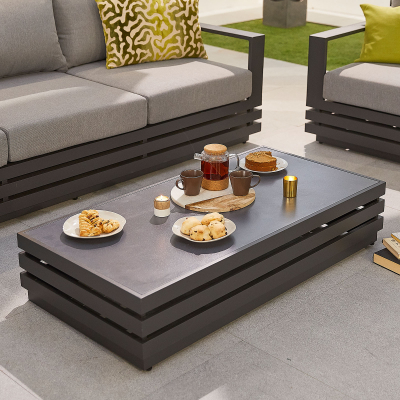 San Marino Aluminium 3 Seater Sofa Lounging Set with Rectangular Coffee Table & 2 Armchairs in Graphite Grey