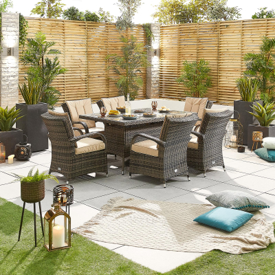 Olivia 6 Seat Rattan Dining Set - Rectangular Table in Brown Rattan