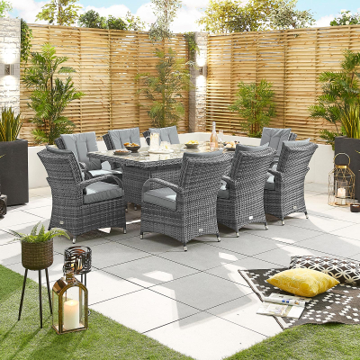 Olivia 8 Seat Rattan Dining Set - Rectangular Table in Grey Rattan