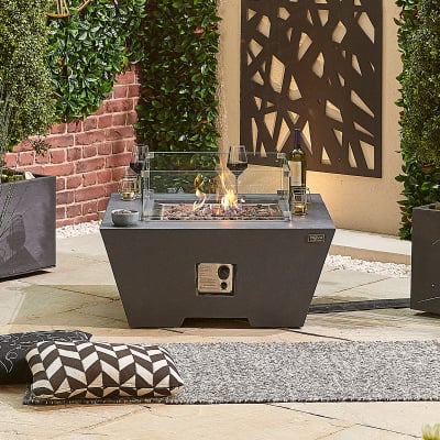 Perth Square GRC Gas Fire Pit Table with Windguard in Dark Grey