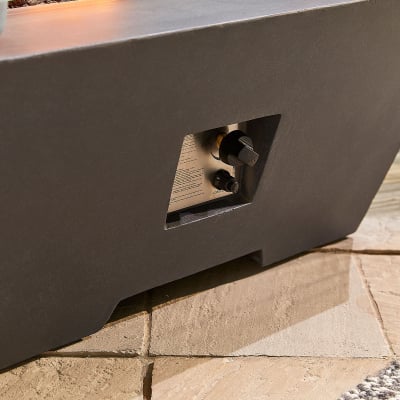 Perth Square GRC Gas Fire Pit Table with Windguard in Dark Grey