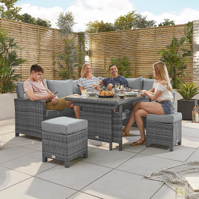 Cambridge L-Shaped Corner Rattan Lounge Dining Set with 3 Stools - Right Handed Add & Extending Table in Grey Rattan