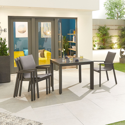 Roma 4 Seat Aluminium Dining Set - Square Table in Graphite Grey