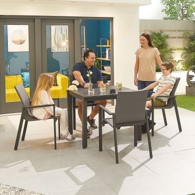 Roma 4 Seat Aluminium Dining Set - Square Table in Graphite Grey