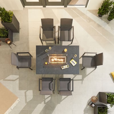 Roma 6 Seat Aluminium Dining Set - Rectangular Gas Fire Pit Table in Graphite Grey