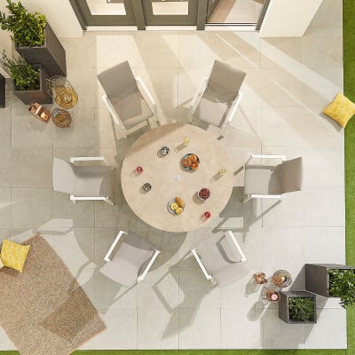 Roma 6 Seat Aluminium Dining Set - Round Table in Chalk White