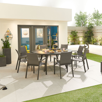 Roma 8 Seat Aluminium Dining Set - Round Table in Graphite Grey