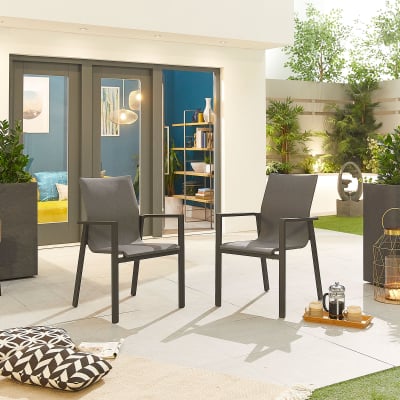 Roma 4 Seat Aluminium Dining Set - Round Table in Graphite Grey