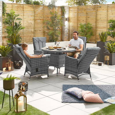 Ruxley 4 Seat Rattan Dining Set - Round Table in Grey Rattan