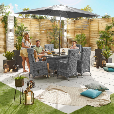 Ruxley 6 Seat Rattan Dining Set - Rectangular Table in Grey Rattan