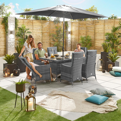 Ruxley 6 Seat Rattan Dining Set - Rectangular Table in Grey Rattan