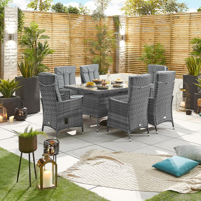 Ruxley 6 Seat Rattan Dining Set - Rectangular Table in Grey Rattan