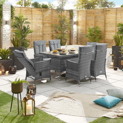 Ruxley 6 Seat Rattan Dining Set - Rectangular Table in Grey Rattan