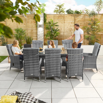 Ruxley 8 Seat Rattan Dining Set - Rectangular Table in Grey Rattan