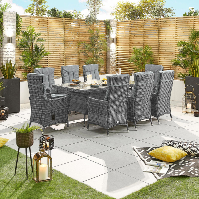 Ruxley 8 Seat Rattan Dining Set - Rectangular Table in Grey Rattan